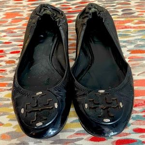 Tory Burch patent black minnie flats